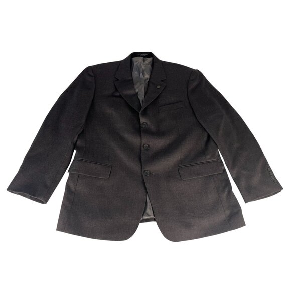 Andrew Fezza Lambswool Cashmere Suit Coat Jacket Men 44R Dark Gray Shoulder Pads - Picture 1 of 7